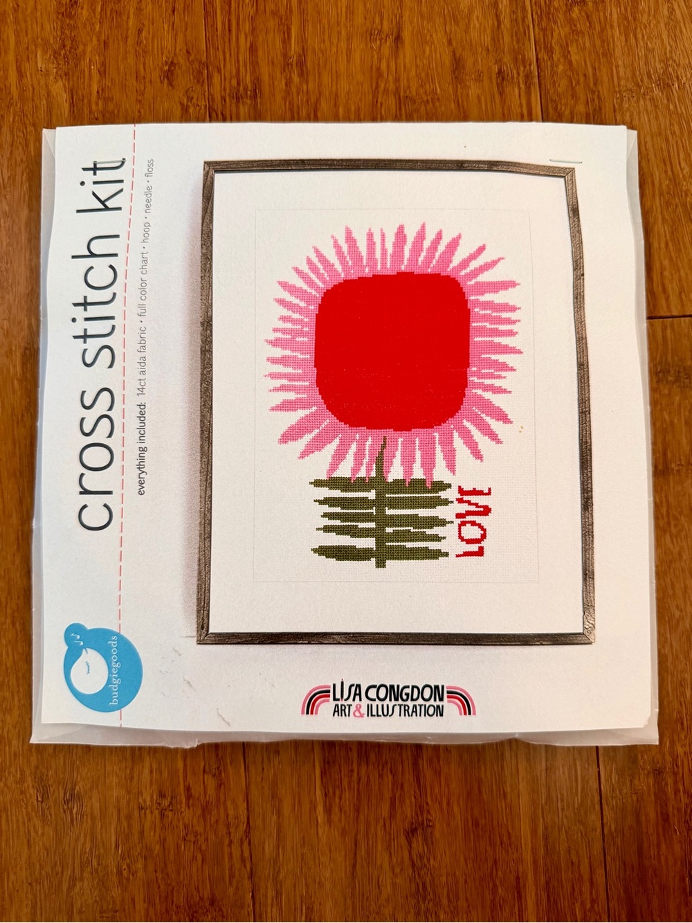 Lisa Congdon Pink & Red Flower Cross Stitch Kit